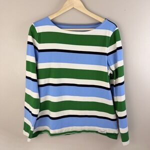 Talbots Women's Striped Blue Cotton Knit Sweater Long Sleeve Size Large L